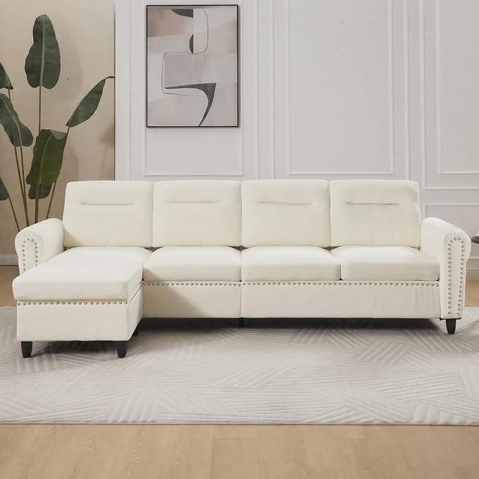 Westice 106 Modular Sectional Sofa with Movable Ottoman Deep-Seat L-Shaped Couch 4-Seater Modern Sofa for Living Room Bedroom or Apartment (Beige)