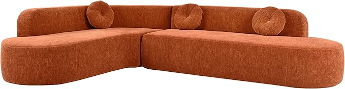 Elegant 122'' Extra Large Sectional Upholstery Sofa with Curved Design and Three Round Cushionsfor Living Room Apartment Office (Orange#3)
