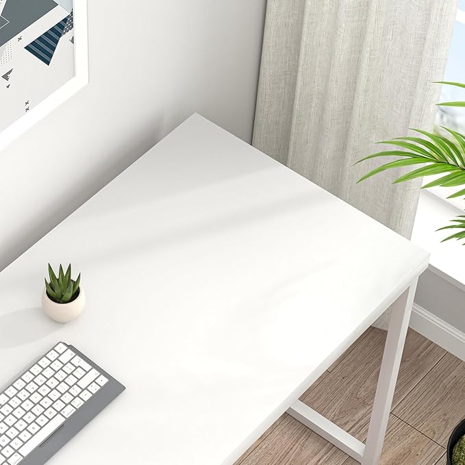 EXCEFUR White Computer Desk Modern Home Office Desk Small Wood Study Writing Table Workstation for Bedroom Living Room 47 inch