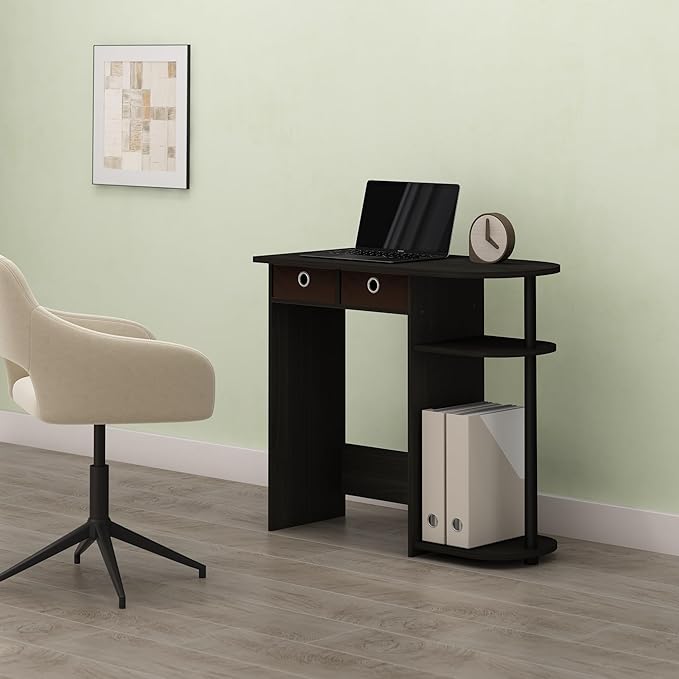 Varel Compact Computer Desk with Bin Drawers and Shelves Charcoal/Black