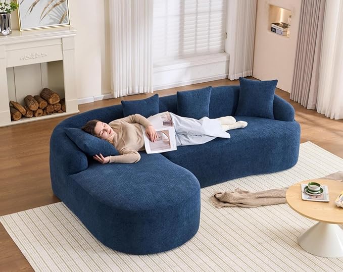 KEIKI L-Shaped Chenille Modular Sectional Couches with Chaise Lounge &amp 4 Pillows 3 Seater Oversized Upholstered Luxury Plush Cloud Sofa for Living Room Apartment Full Sponge Compression