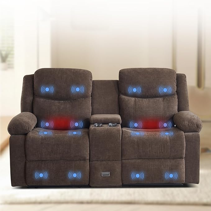 Reclining Loveseat Sofa with Heat and Massage 70 Leather Dual Recliner Couch with Cup Holders Storage Drawer &amp Infinite Reclining AnglesRecliner Sofa for Living Room Apartment RV
