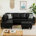 L-Shaped Sectional Sofa with Movable Chaise &amp Storage Ottoman Leather 3-Piece Modular Convertible Couches for Living Room Apartment &amp Office Black