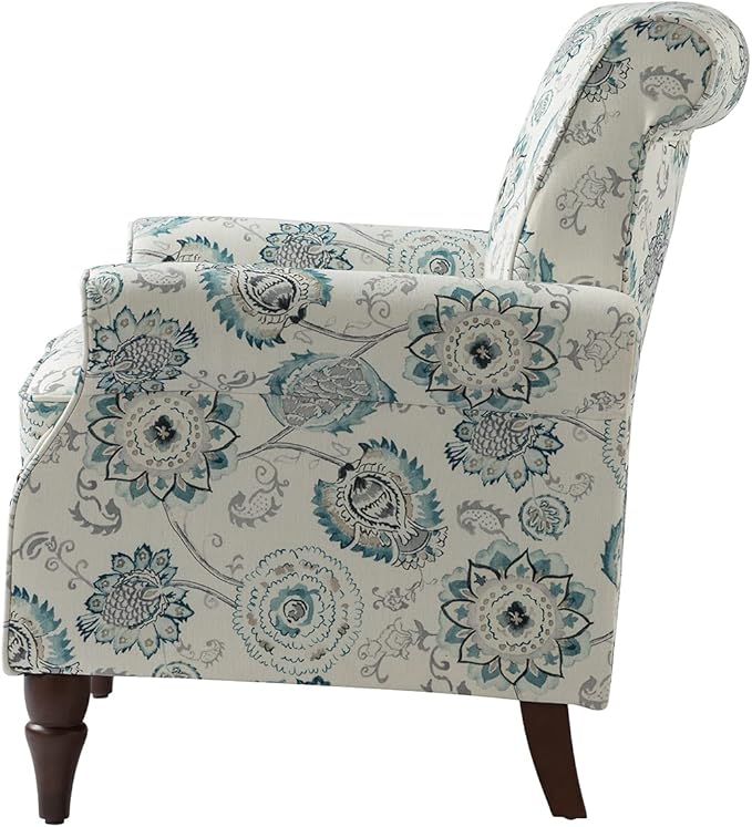 Wingback Accent Chair with Wood Legs Modern Comfy Upholstered Armchair with Removable Cushion and Nailhead Trim Floral Pattern Single Sofa Reading Chair for Living Room Bedroom