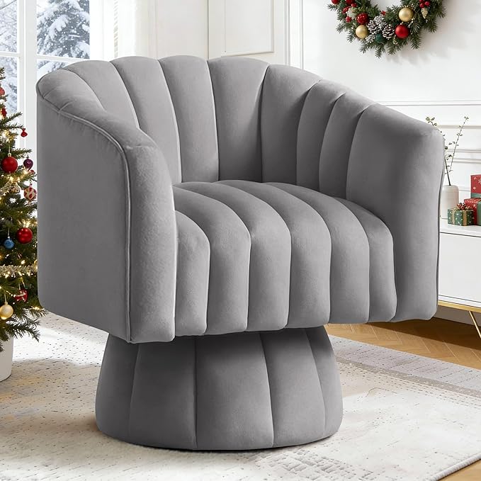 YSICK Swivel Accent Chair360°Swivel Barrel Chairs Mid-Century Chair with Wide Upholstered Modern Velvet Fabric Round Armchair for Living Room Lounge Bedroom