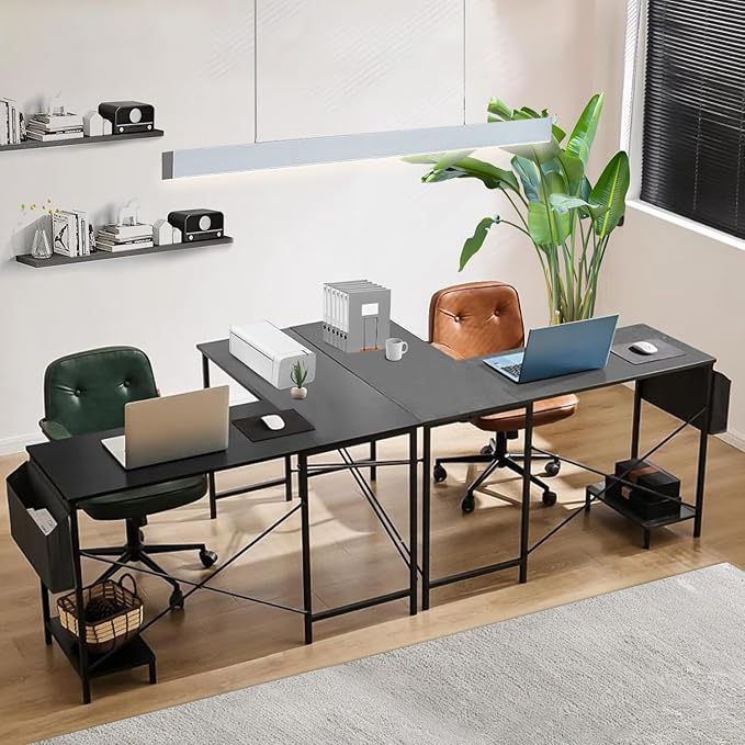 Living&ampGiving L Shaped Gaming Desk 49 Black Home OfficeBedroom Computer Table for Study Standing Executive Desk with CPU Storage Shelf &amp Side Bag White