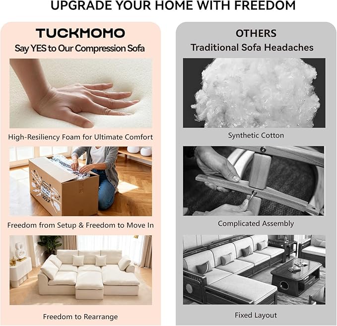 137.8 Large Sectional Couches for Living Room U Shaped Couch with Movable Ottoman 4-Seater Cloud Couch Sectional Sofa with Deep Seat No Assembly Required Warm White