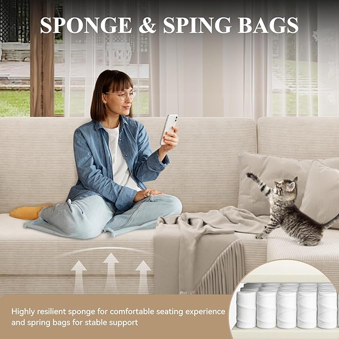 110 U-Shaped Sectional Sofa Couch for Living RoomModern Modular Sofa with Double ChaiseClassic Lounge Couch Sleeper for Apartment Beige Corduroy