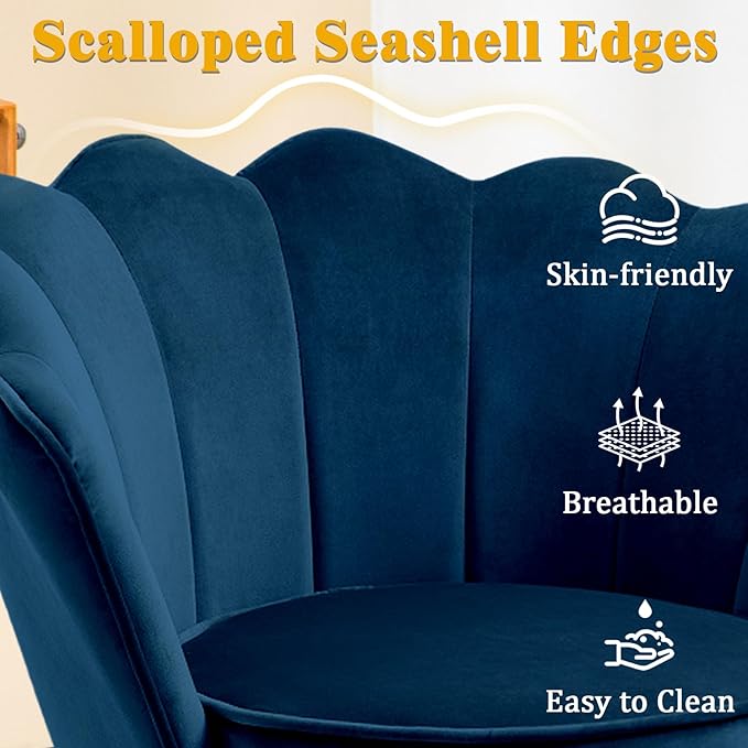 Accent Chairs Set of 2 for Living Room Velvet Upholstered Makeup Room Vanity Chair with Back Golden Metal Legs Small Accent Side Chair for Bedroom Cloud Chair Set 2 Pcs Dark Blue