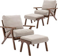 chairus Mid-Century Modern Accent Chairs with Ottomans Set of 2 Comfy Upholstered Lounge Armchairs with Solid Wood Frame Reading Chairs for Living Room Bedroom Office Beige Denim Fabric