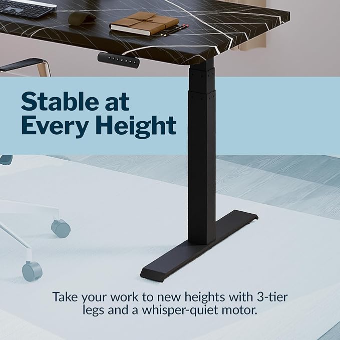 Vari ComfortEdge 60x30 Inch Adjustable Electric Standing Desk – Limited Edition Sit Stand VariDesk with Memory Presets &amp Sloped Front Edge + Tool-Free Assembly (Black Marble/Black Legs)