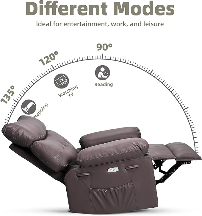 27'' Oversized Wide Rocker Swivel Recliner Chair Large Nursery Chair Lazy Recliner with Vibrating and Heating Functions Lounge Chairs Featuring Cup Holders and Side Pockets