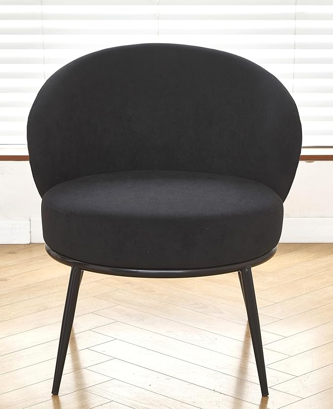 Modern Velvet Accent Chair with Channel Back Design Black Metal Legs and Soft Upholstery Comfortable Seating for Living Room Bedroom or Office