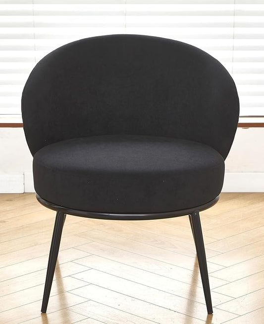 Modern Velvet Accent Chair with Channel Back Design Black Metal Legs and Soft Upholstery Comfortable Seating for Living Room Bedroom or Office