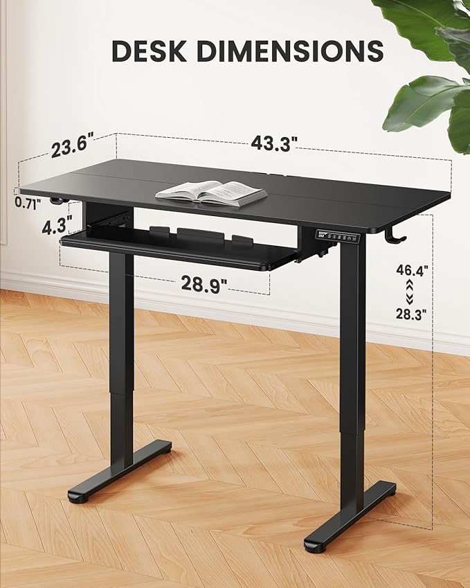 ErGear Electric Standing Desk with Keyboard Tray 44x24 Inches Adjustable Height Sit Stand Up Desk Home Office Desk Computer Workstation Black
