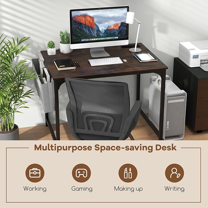 32 Inch Computer Desk Set of 4 Modern Writing Desk with Heavy-Duty Metal Frame Storage Bag &amp Charging Station Rectangular Home Office Workstation Table for Conference Study &amp Meeting Room