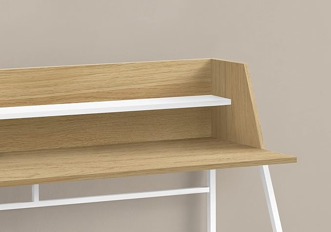 Penau Computer Desk Contemporary Home Office Laptop Desk with Storage Shelves 48L Natural Laminate White Metal Base