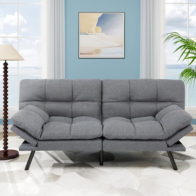 MUUEGM Futon Sofa Bed 71 Convertible Linen Memory Foam Couch Bed Modern Backrests Armrests Love Seat for Living RoomApartmentOfficeLight Grey Sleeper Couch