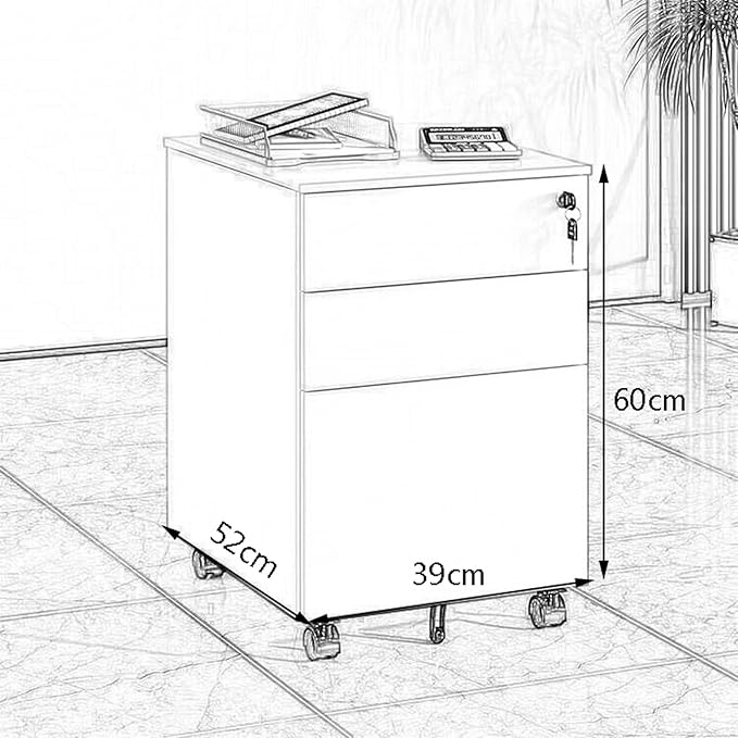 File Cabinet with Lock Drawer Under The Desk Activity Cabinet Three Drawer Data Office Cabinet Bedside tin Cabinet (Color : Black)