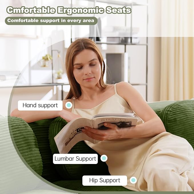 80.3 Modular Sectional Sofa Boneless Cloud Couch 2-Seater Deep Seat Cloud Couch Luxury Corduroy Fabric Sofa for Living Rooms Bedrooms Apartment (Green 80.3inch+Ottoman)
