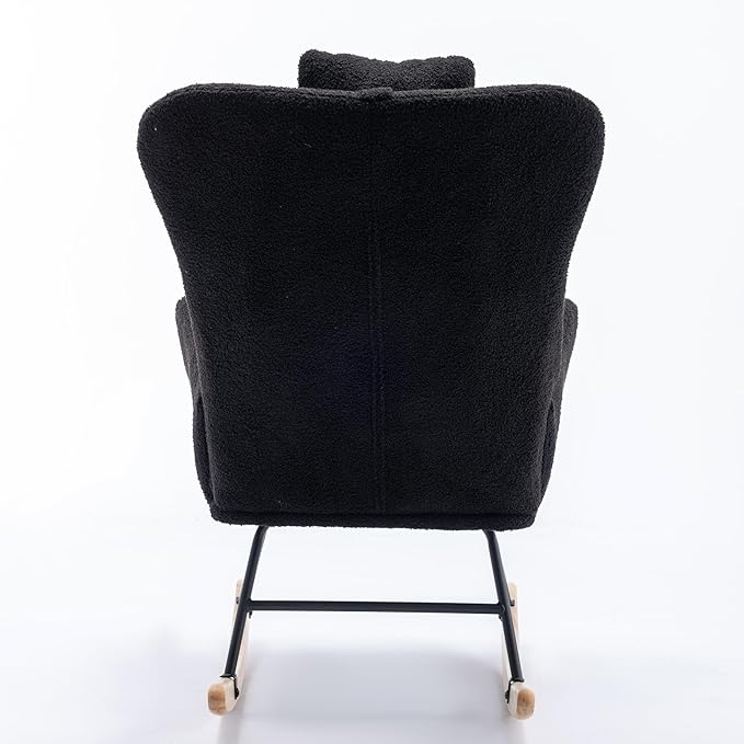 35.5 inch Rocking Chair Soft Fabric Rocking Chair for Nursery Comfy Wingback Glider Rocker with Safe Solid Wood Base for Living Room Bedroom BalconyBlack