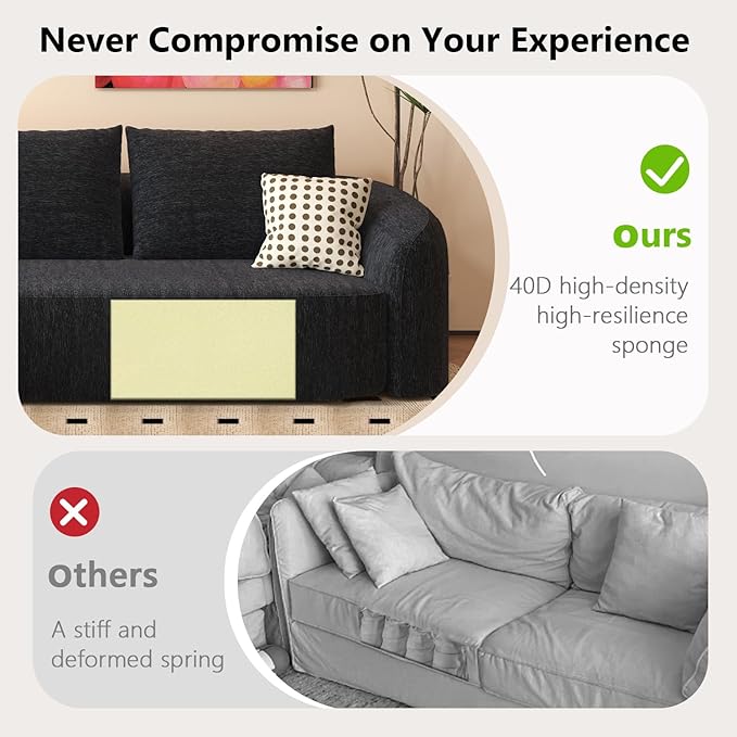 111 U Shaped Modern Modular Sectional Curved Sofa with Ottoman Minimalist Style Comfy Cloud Couch for Living Room Apartment No Assembly Required Boneless Couches (BlackLeft Facing Chaise)