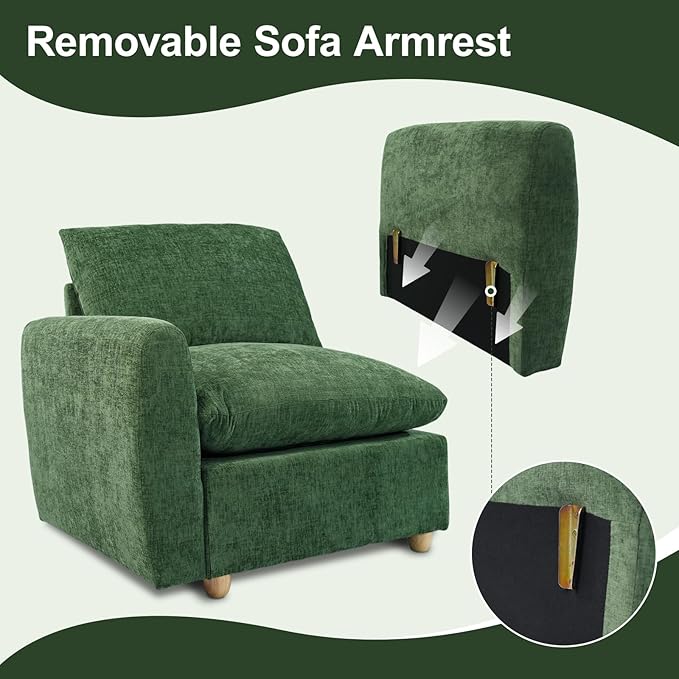 Brelice 2-in-1 Sofa Chair with Removable Arms Deep Seat Ergonomic Accent Chair Plush Chenille Fabric for Modular Living Room Sectional High Resilience