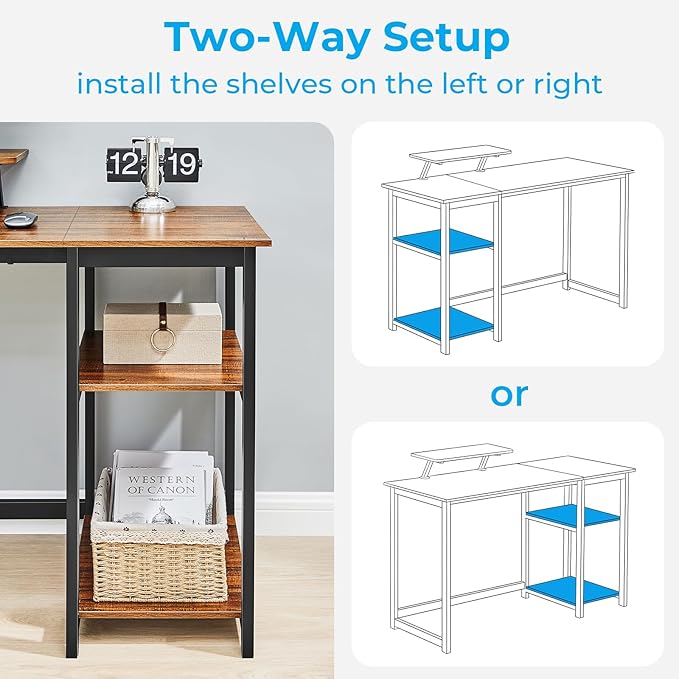GreenForest Computer Desk with Monitor Stand47 inch Home Office Desk with Reversible Storage Shelves Modern Writing Study Work TableEasy AssemblyWalnut