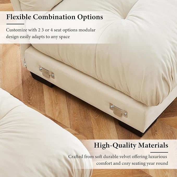 166 Oversized Couch 4 Seater Modular Sectional Sofa Beige White Large U Shaped Sectional Couches Fluffy Couch Set 4 Seater Velvet Cloud Couches with Ottoman Sofas for Living Room
