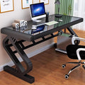 Tempered Glass Computer DeskModern Office Desk with Glass Top &amp Z-Shaped Metal FrameSturdy Writing Desk Table Study DeskGaming Desk Computer Desk for Home Office Workstation