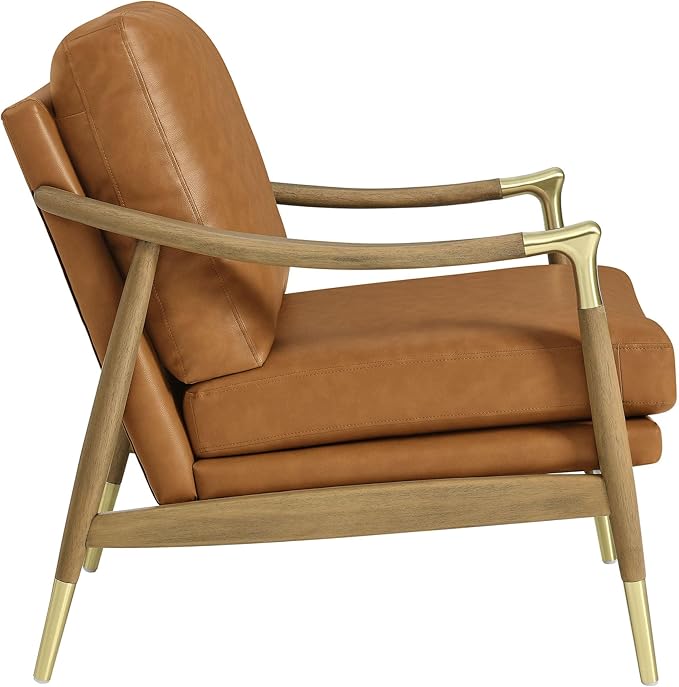 Modway Langford Faux Leather Upholstered Armchair – Mid-Century Modern Armchair with Wood Frame – PU Leather Accent Chair for Living Room or Bedroom