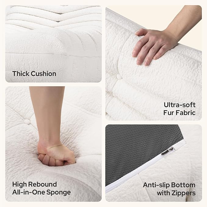High-end Togo Bean Bag Chair Fireside Chair with Pure White Jacquard Fabric Cover Comfy &amp Soft Lazy Floor Lounge Sofa for Bedroom Living Room Office or Salon