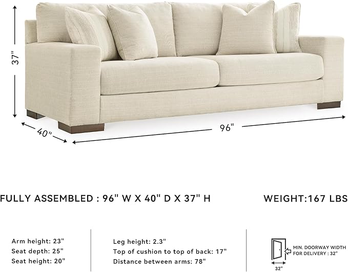 Signature Design by Ashley Maggie Contemporary Upholstered Sofa with Accent Pillows Off-White