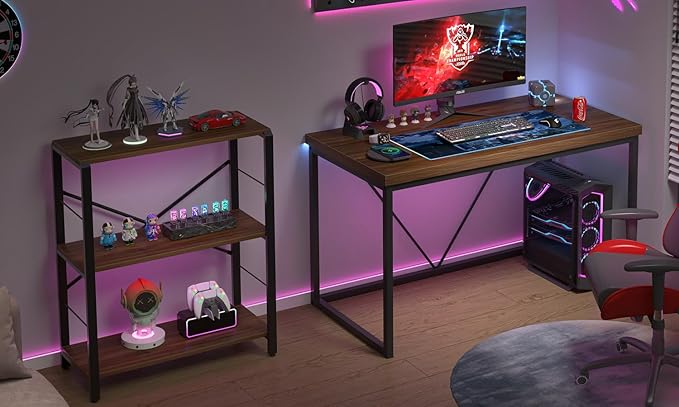FOLUBAN Modern Office Desk Rustic Wood and Metal Computer Desks Industrial Study Writing Table Simple Work Gaming PC Desk for Bedroom Living Room Walnut 47 Inch