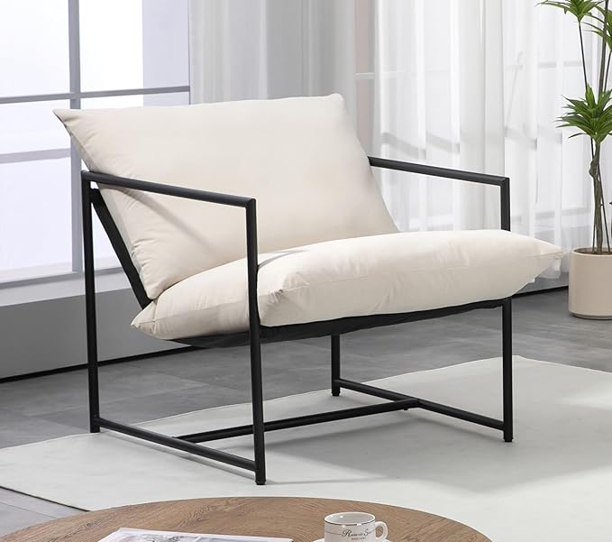 Serenity Accent Modern Velvet Arm Chair with Reclined Seat Sleek Design Durable Metal Frame Soft Upholstery and Plush Comfort for Stylish Living Room Beige