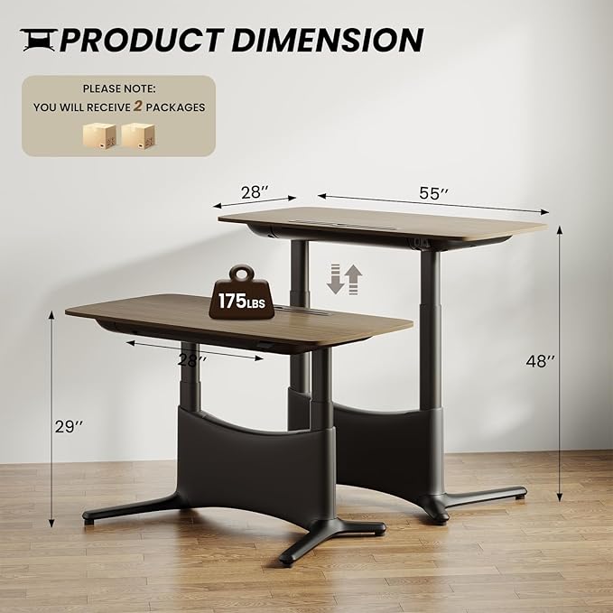 COLAMY Electric Adjustable Standing Desk – 48 x 28 Inch Sit Stand Desk with Drawer &amp Cable Management Dual Motor Lift System Ergonomic Footrest Home Office Table (MFC Desktop Walnut + Black)