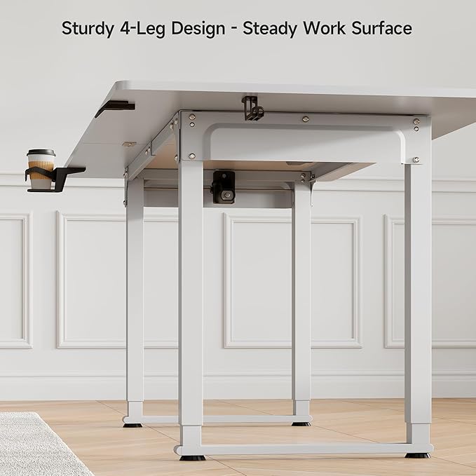 63x30 Inch Adjustable Standing Desk with 4 Legs Stand up Desk Features a Spacious Rectangular Top Dual-Motor Lift and Memory Presets (28-46Inch) for Home Offices or Computer Workstations White