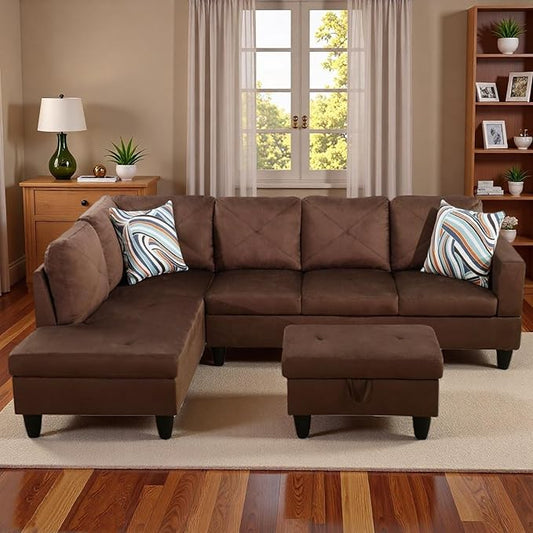 3-Piece L-Shaped Modular Leather Sofa – Convertible Sectional Couch with Movable Chaise &amp Storage Ottoman Multi-Scene Use for Living Room Apartment &amp Office Brown