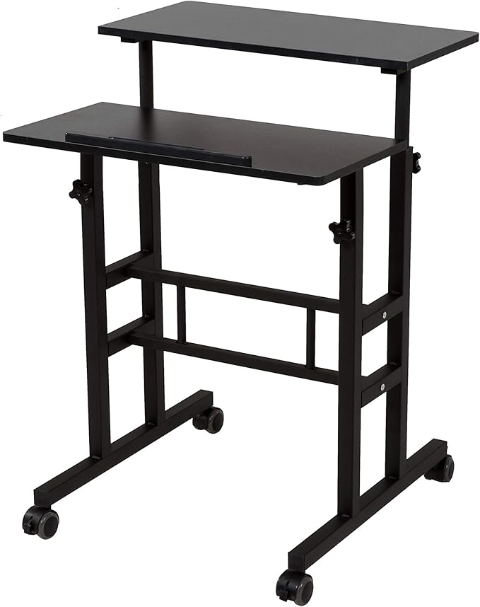 SDADI 2 Inches Carpet Wheels Mobile Desk Stand Up Height Adjustable Home Office with Standing and Seating 2 Modes for Room Black