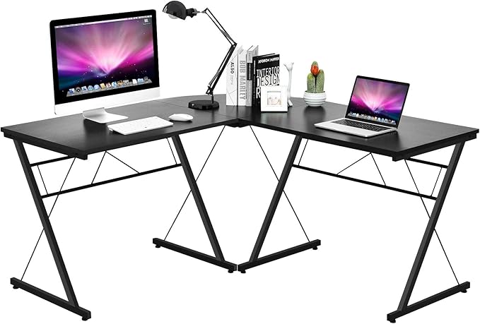 POWERSTONE L-Shaped Gaming Desk Computer Corner Desk 59 Home Office Desk Gamer Table Desk Writing Study Workstation Space-Saving &amp Easy to AssembleBlack