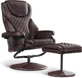 MCombo Recliner with Ottoman Reclining Chair with Massage 360 Swivel Living Room Chair Faux Leather 4901 (Dark Brown)
