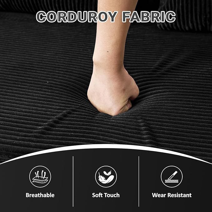 79 Convertible Sofa Bed 5-in-1Boneless Couch for Living Room with 2 Pillows Corduroy Folding Sleeper Sofa Bed Boneless Cloud Loveseat Futon Sofa Bed for Living Room Bedroom Lounge Black