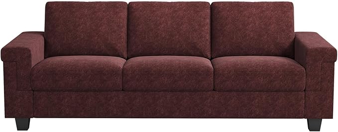3 Seater Sofa Couch with Deep Seat 90 Modern Upholstered Sofa with Armrests Easy Installation Comfy Couches for Living Room Apartment Burgundy