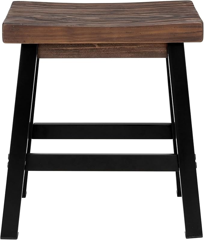Alaterre Furniture Pomona Rustic Industrial Barstool – 20” Backless Counter Stool with Solid Pine Wood Seat and Black Metal Legs – Farmhouse Seating for Dining Room Kitchen or Office (Natural/Black)