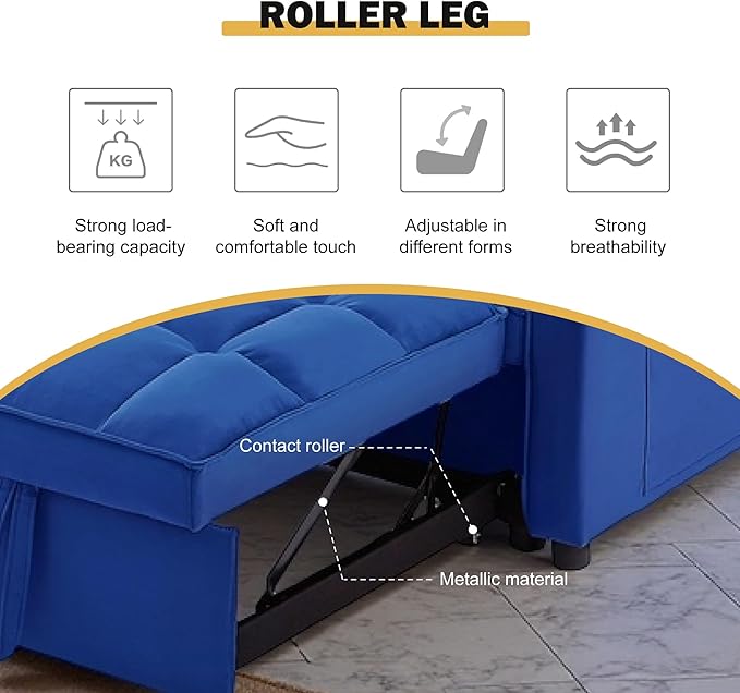 FONTOI 3 in 1 Sleeper Sofa Bed Futon Sofa Bed for Living Room with Side Pocket Blue Sleepers Sofas Couch with Pullout Beds Convertible Love Seat Sleepers couch for Living Room Bedroom Small Space