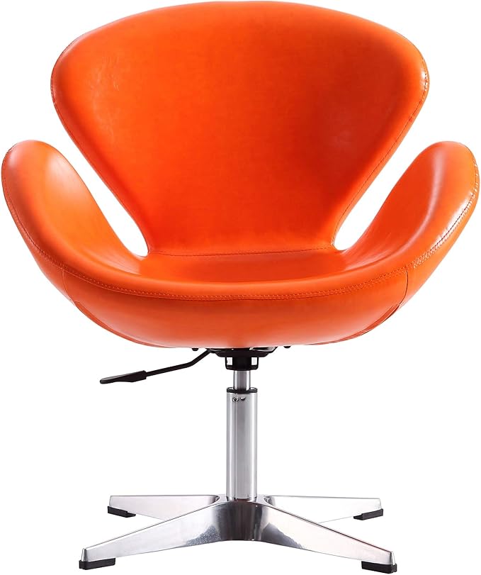 Manhattan Comfort Raspberry Adjustable Swivel Accent Chair with 360° Turn Polished Chrome Base Modern Retro Design Versatile Seat Ideal for Any Room Set of 1 Tangerine