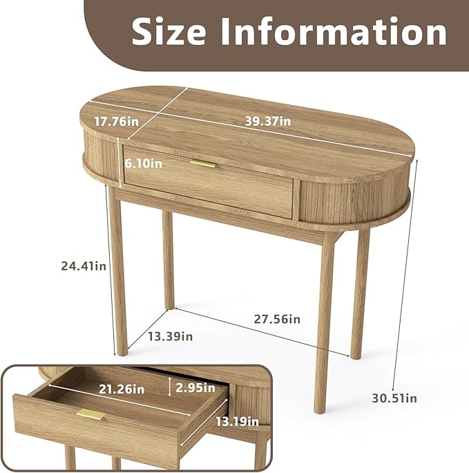 SoarFlash 39 Inch Small Computer Desk with Drawer Mid-Century Modern Writing Desk with Solid Wood Legs - Compact Home Office Desk &amp Makeup Vanity for Small Space Bedroom Study Table in Brown