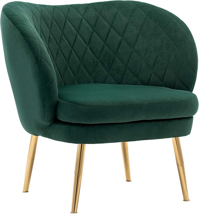 DUHOME Velvet Accent Chair with Barrel Backrest Upholstered Armchair Single Sofa for Living Room Bedroom Dining Room Dark Green