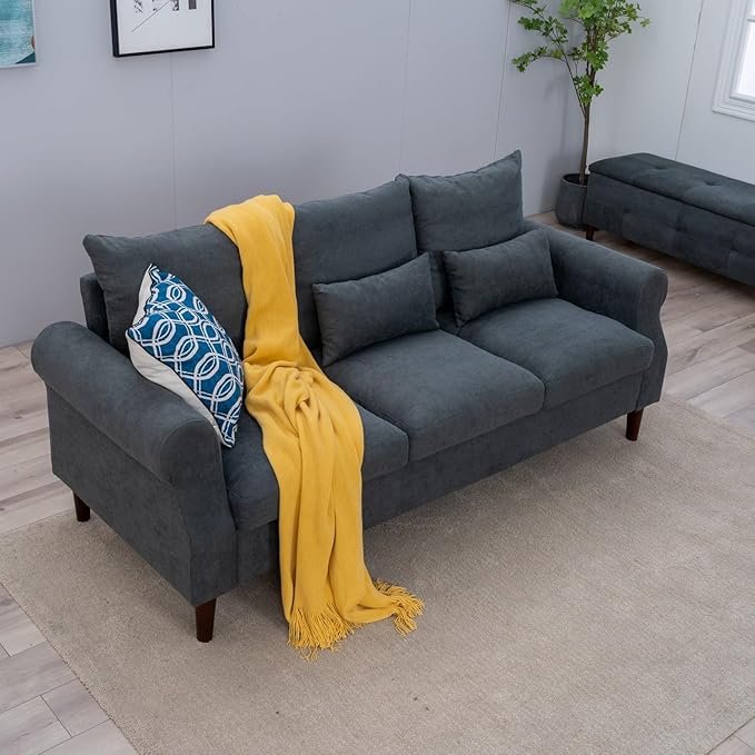 Panana 2 3 5 6 Seater Upholstered Sofa Couch Linen Fabric/Artificial Leather L Shaped Corner Sectional Loveseat Ottoman Modern Living Room Sofa (Gray Linen 3 Seater)