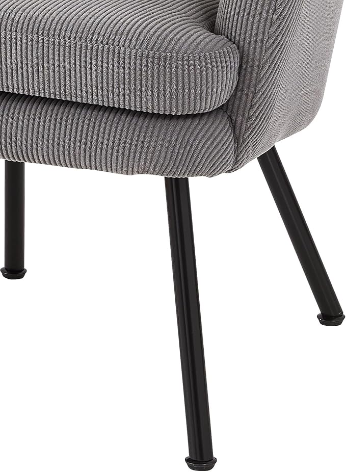 Modern Corduroy Accent Chair with Channel Back Design Black Metal Legs and Soft Upholstery Comfortable Seating for Living Room Bedroom or Office Grey